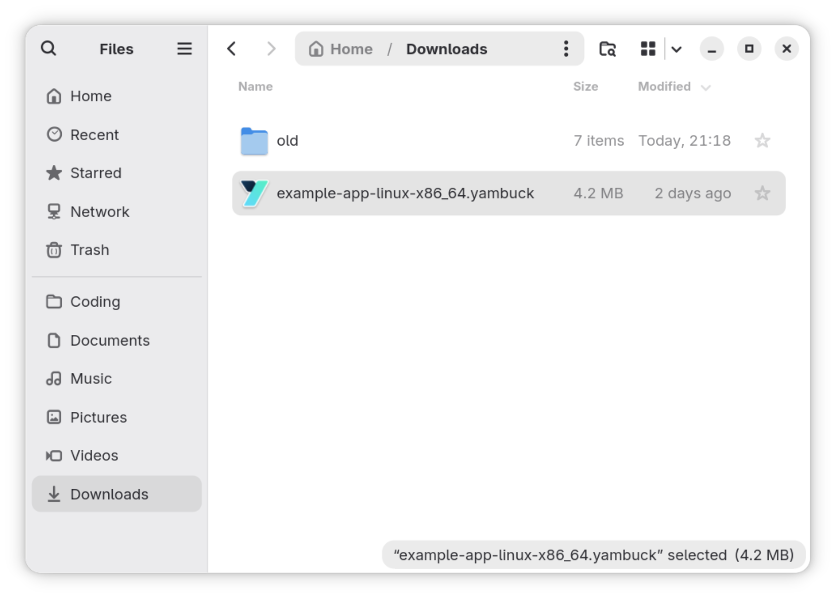 Example package selected in GNOME Files