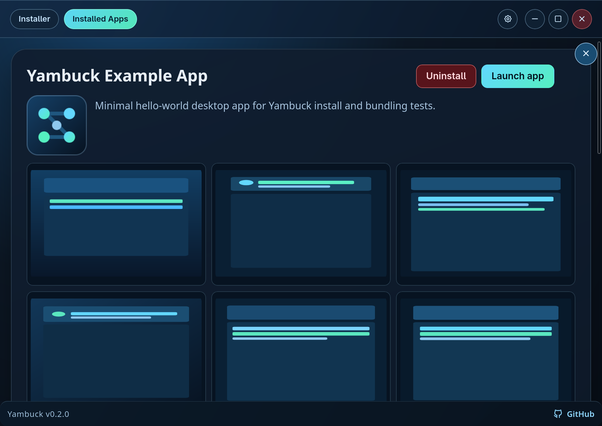 Yambuck installed app details overview