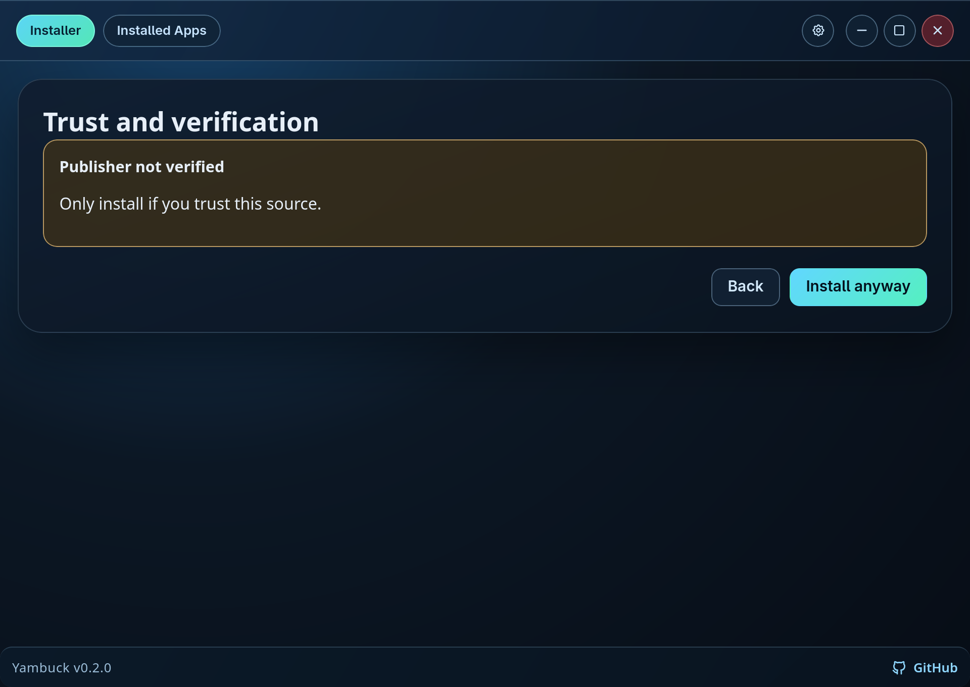 Yambuck trust and verification step