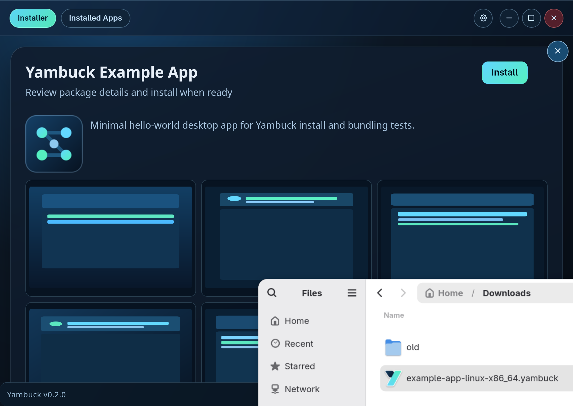 Yambuck installer preview screen